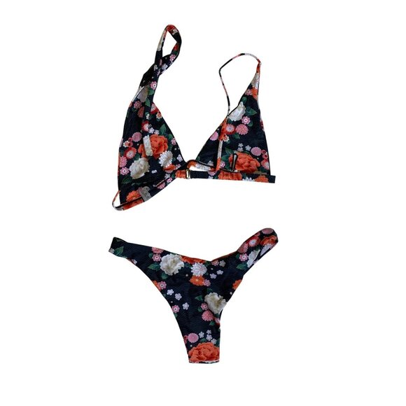Floral Bikini Set Halter Top & High-Cut Bottoms Large Swimwear Bathing Suit Cute - Picture 2 of 6